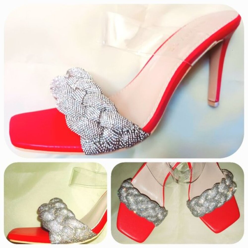 ❤️ Red Clear Crystal Heel Sandals
